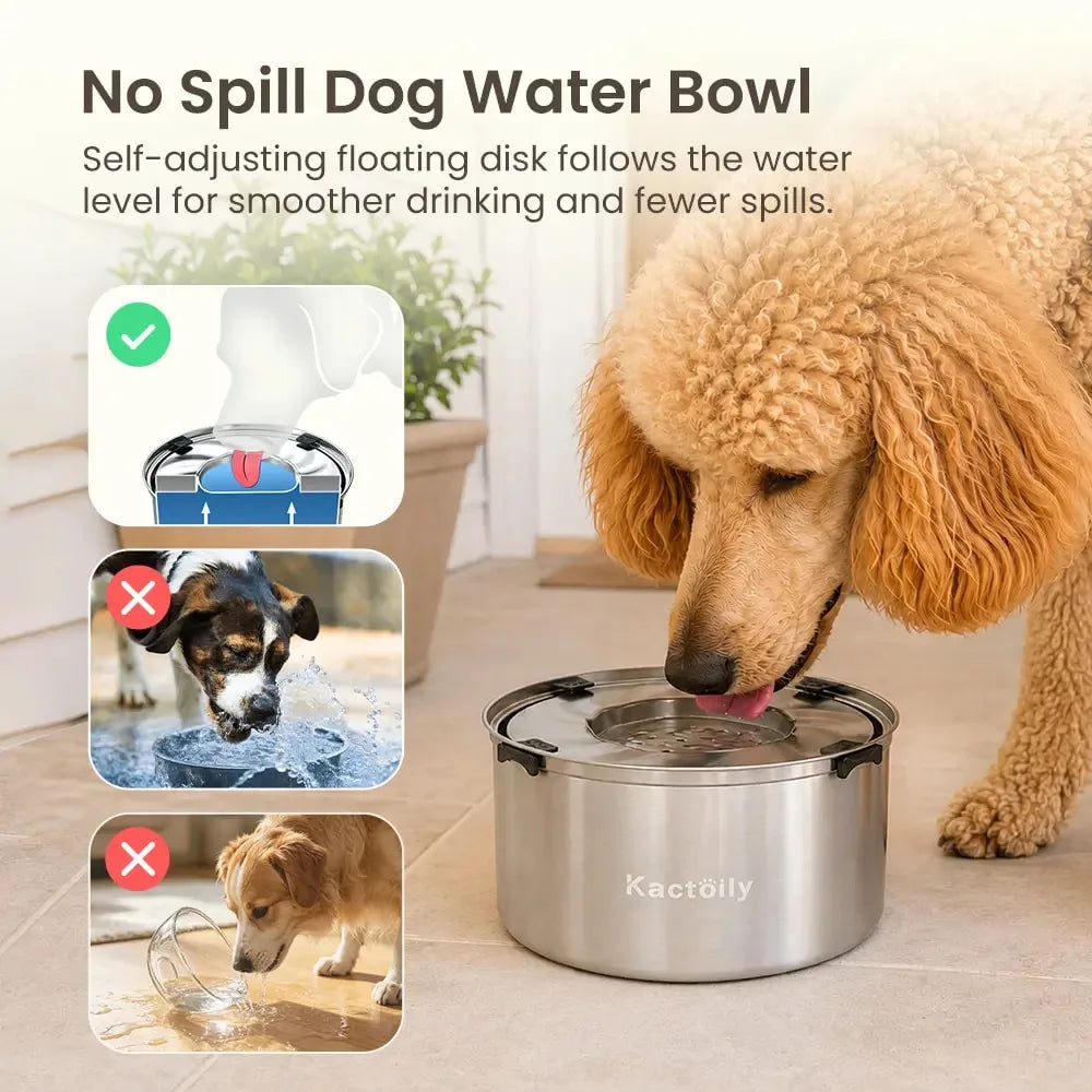 Kactoily Stainless Steel Non Spill Floating Disk Dog Water Bowl