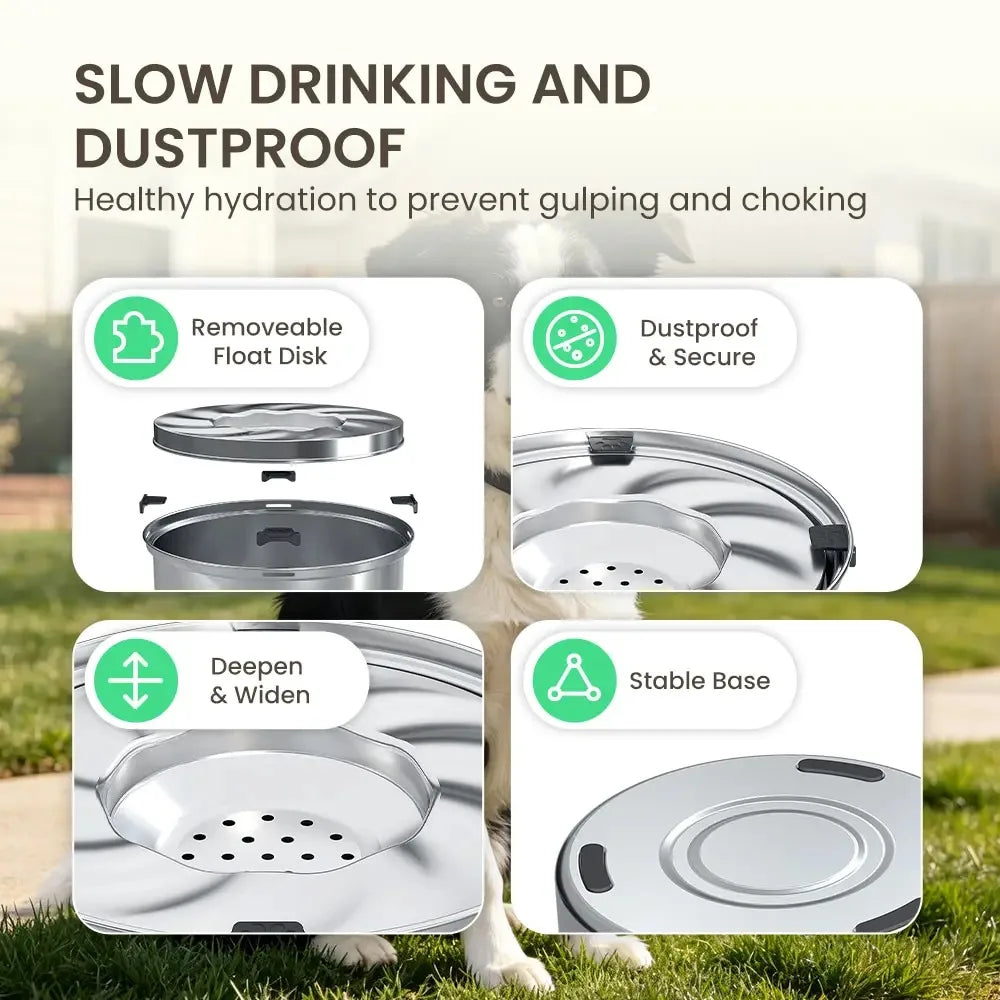 Kactoily Stainless Steel Non Spill Floating Disk Dog Water Bowl