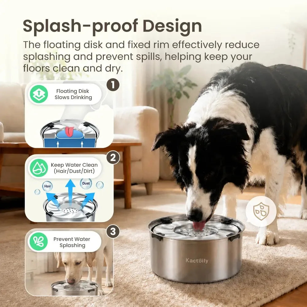 Kactoily Stainless Steel Non Spill Floating Disk Dog Water Bowl