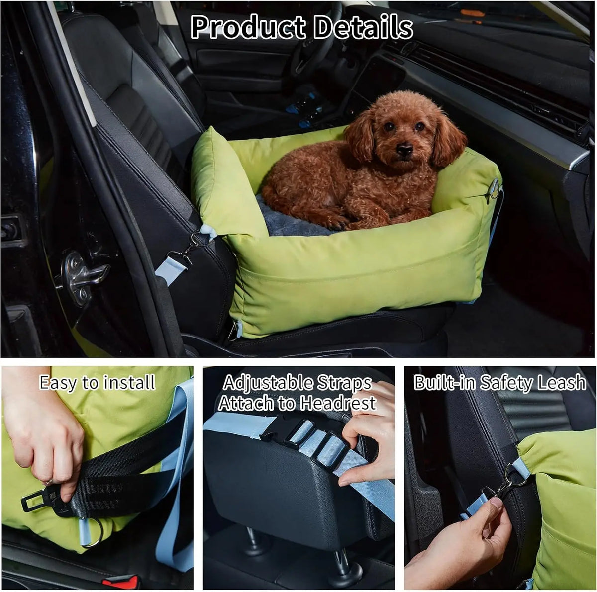 HiMISS Waterproof Dog Car Seat Booster Safety Tether Storage Pockets