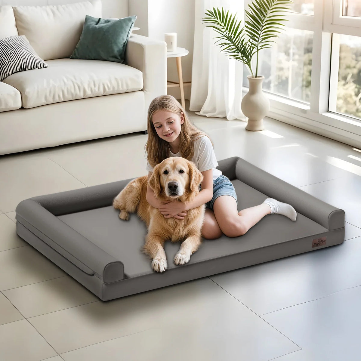 Bingopaw Orthopedic Dog Bed With Supportive Bolster And Microfiber Cover