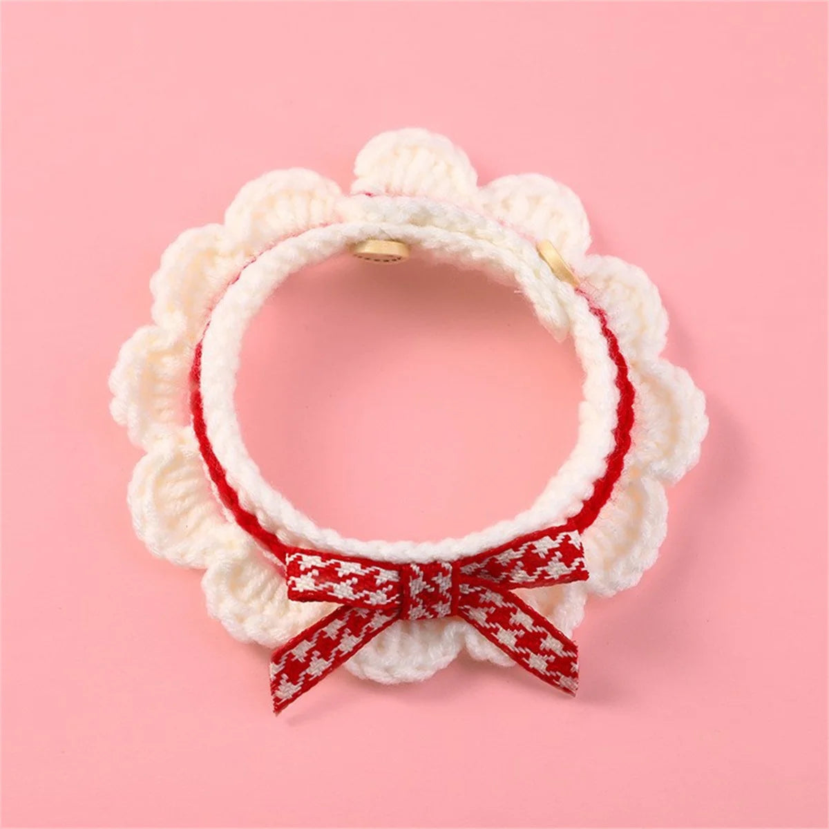 Adjustable Hand Knitted Bow Knot Collar for Puppy and Kitten