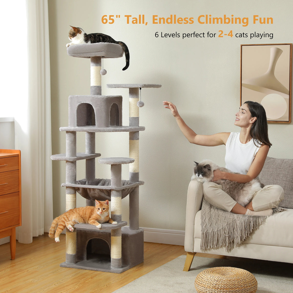 PAWZ Road Indoor Cat Tree Tower With Hammock And Scratch Posts