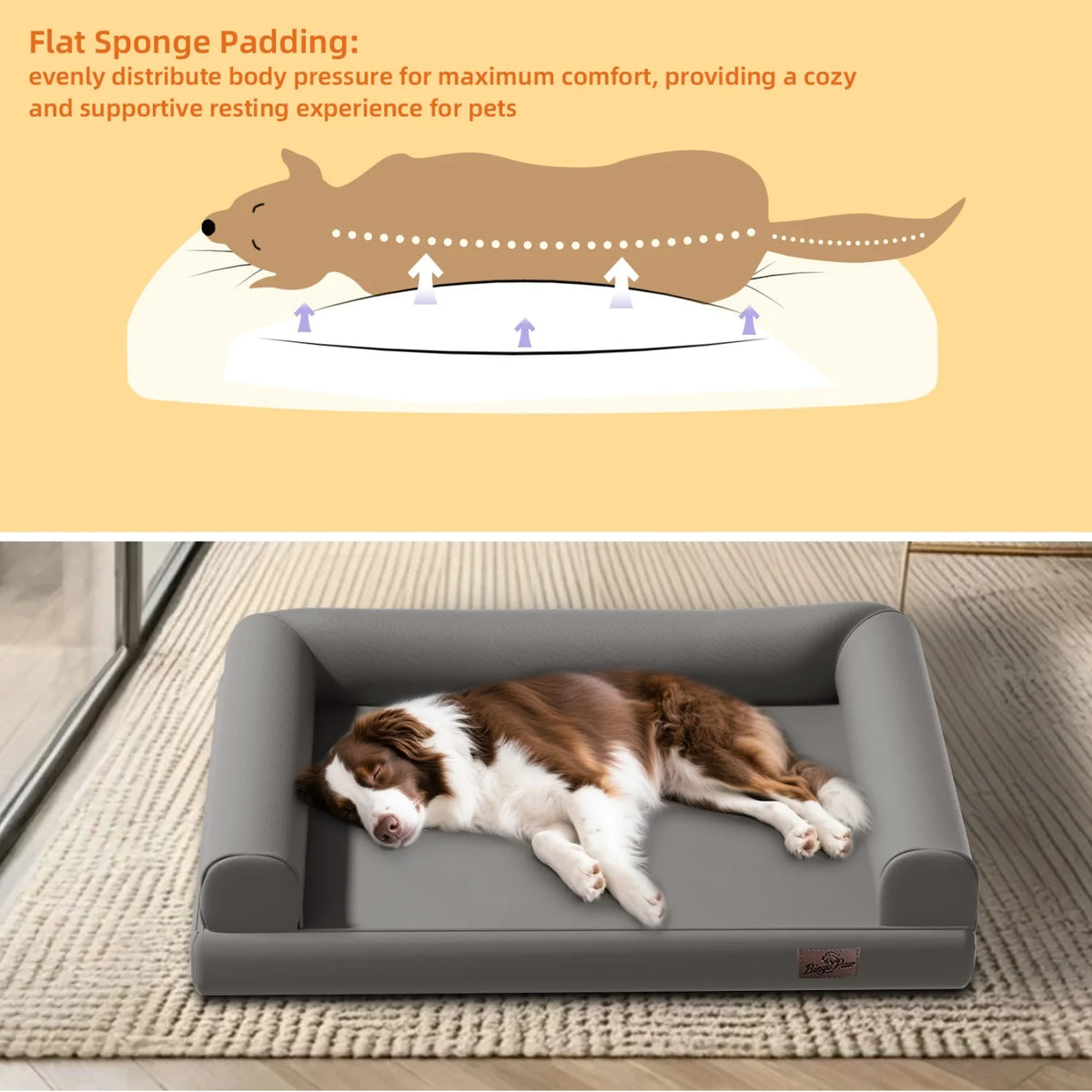 Bingopaw Orthopedic Dog Bed With Supportive Bolster And Microfiber Cover