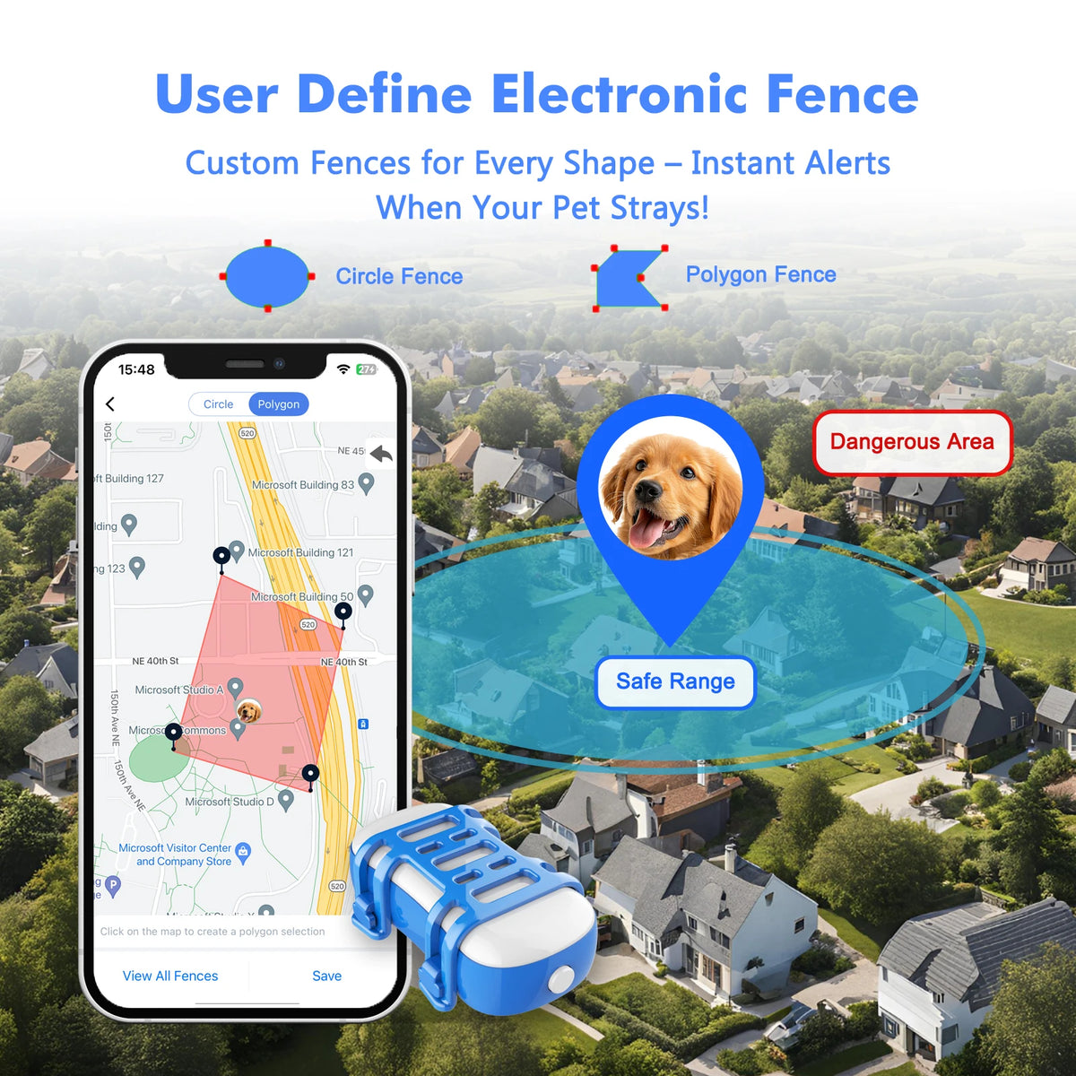Wanwaytech 4G LTE GPS Pet Tracker Dogs Cats QR Locator