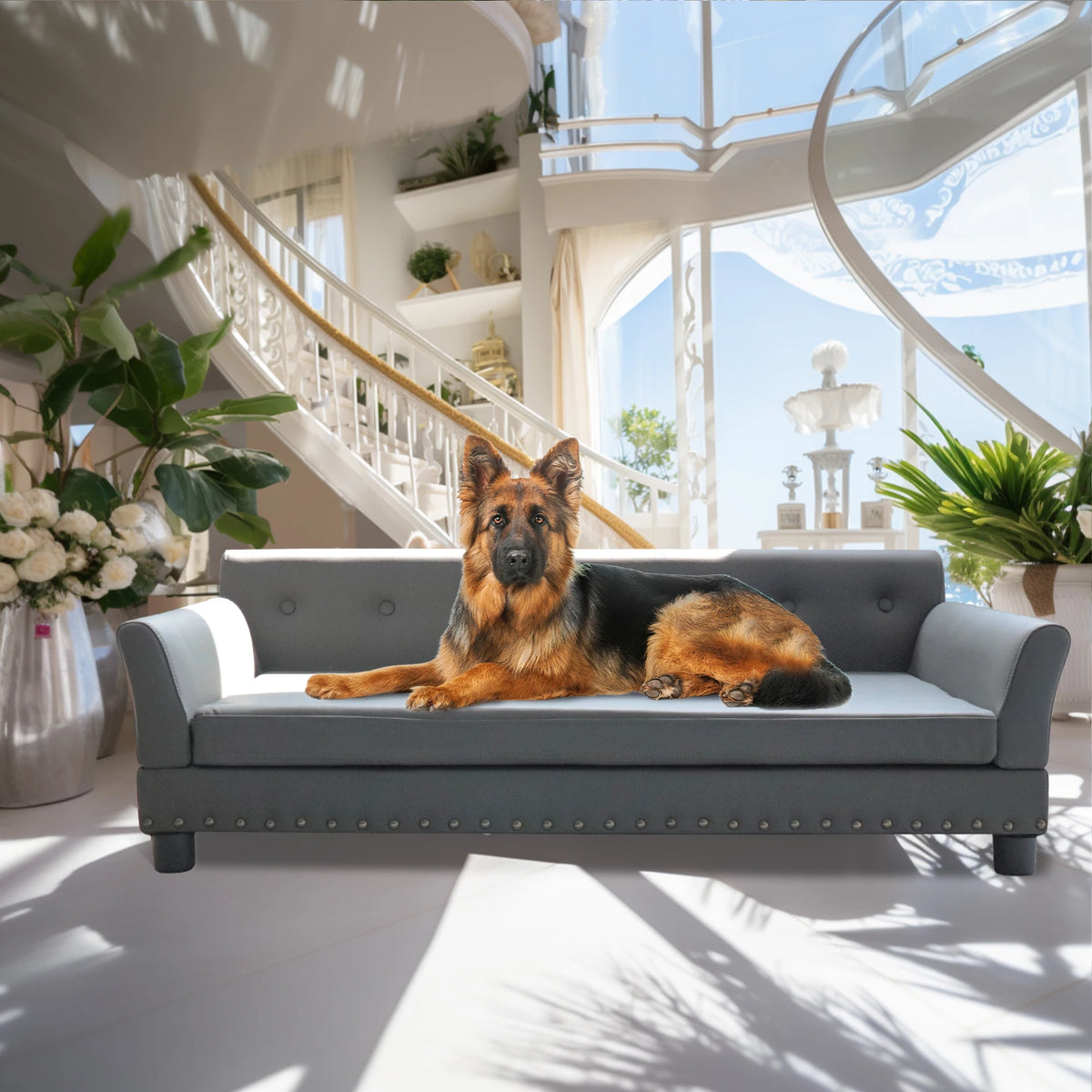 BINGOPAW Durable Elevated Dog Sofa Bed With Resilient Leather Top