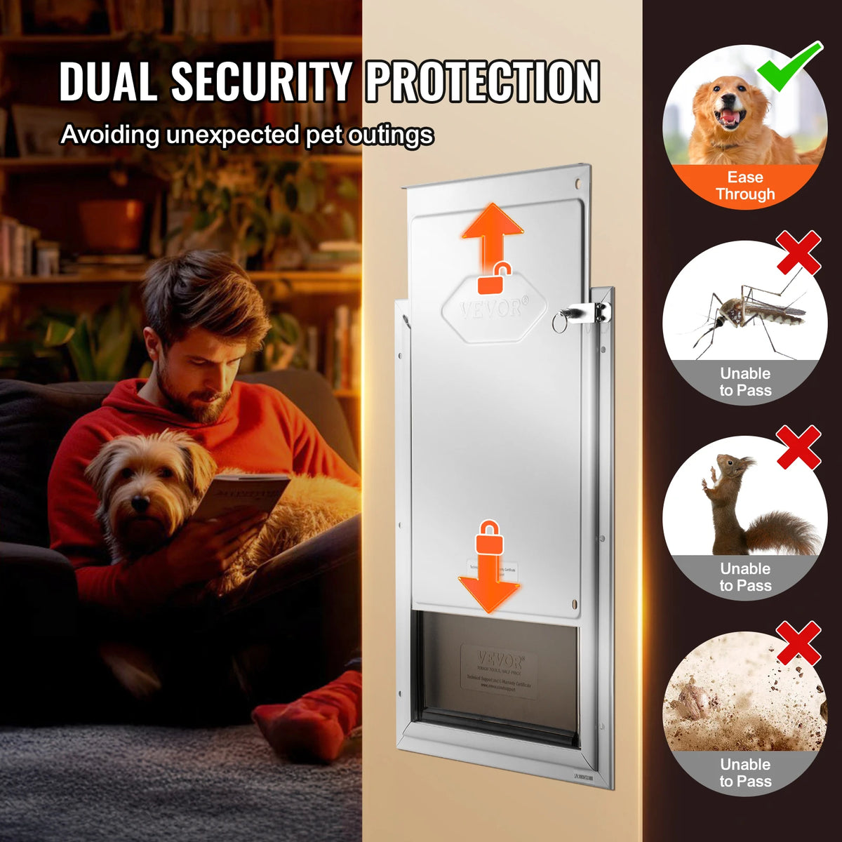 Weatherproof Aluminum Pet Door With Lock And Flexible Flap