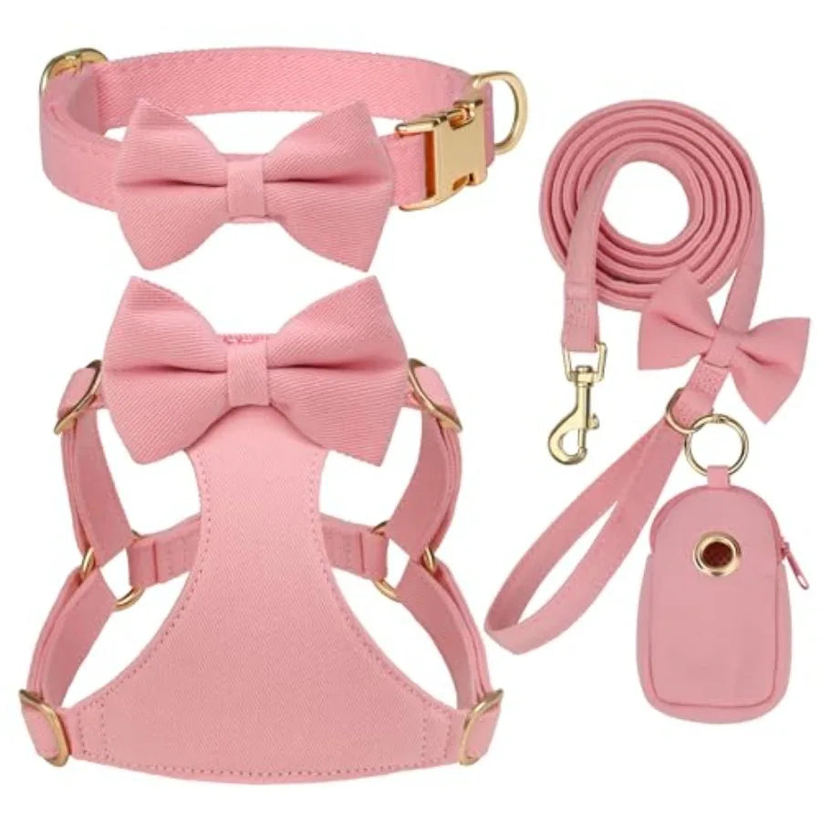 Adjustable Step In Nylon Dog Harness Collar Leash Set