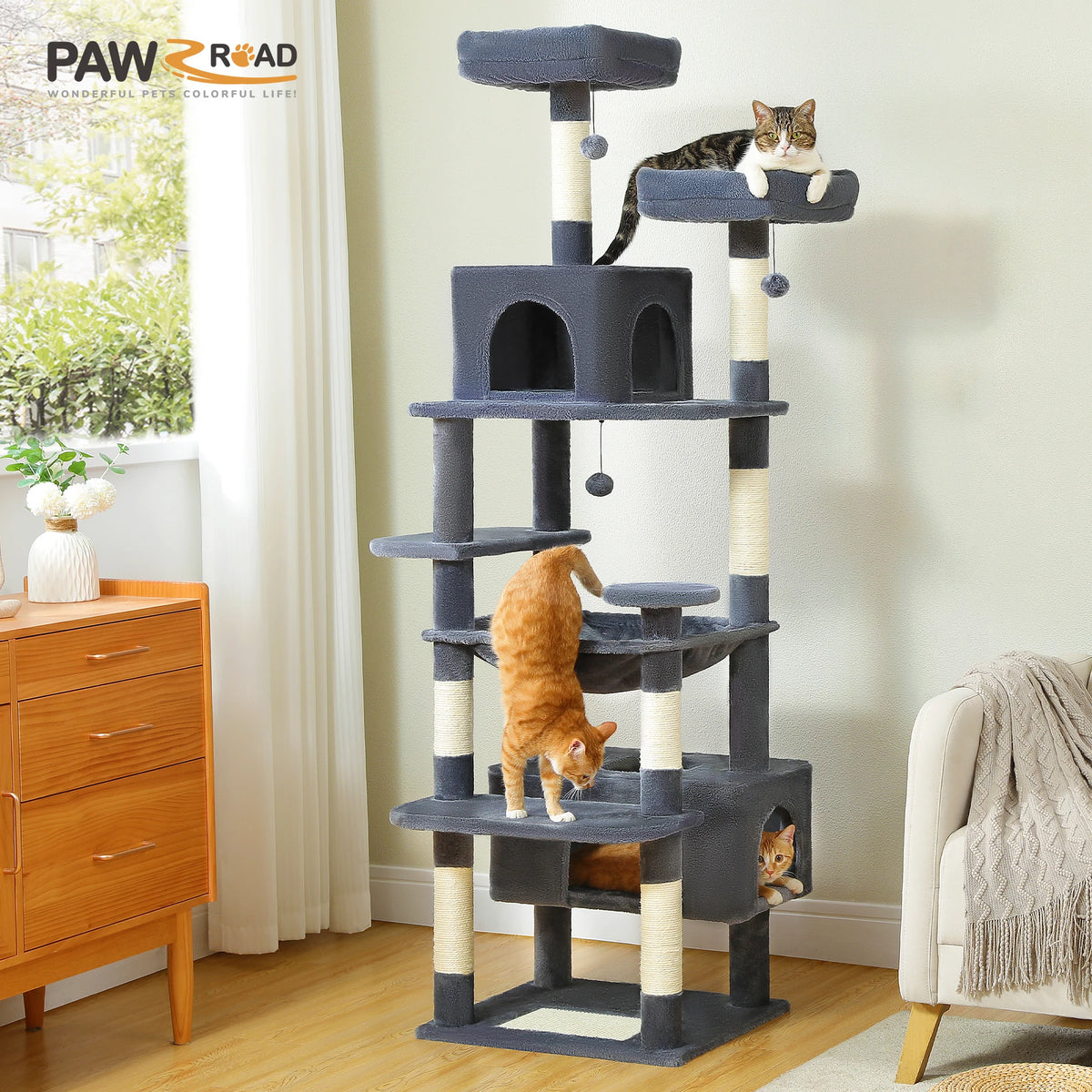PAWZ Road Indoor Cat Tree Tower With Hammock And Scratch Posts