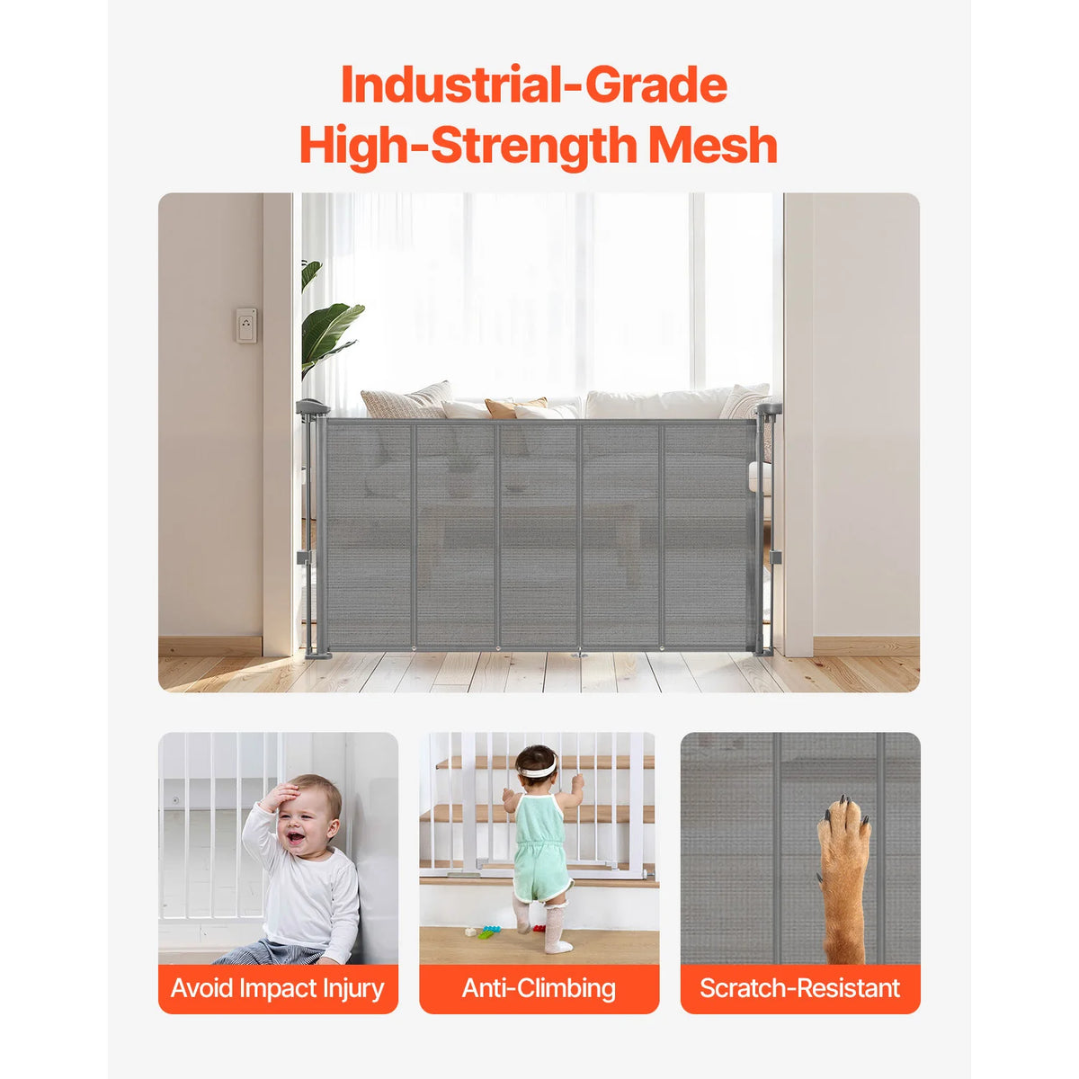 SucceBuy Retractable Adjustable Mesh Baby And Pet Gate