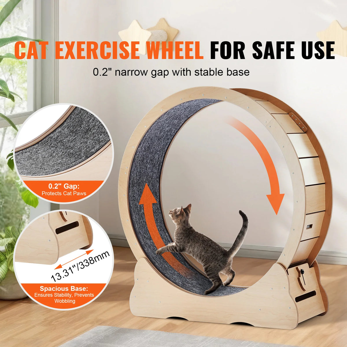 Wooden Cat Exercise Wheel With Detachable Carpet And Interactive Teaser