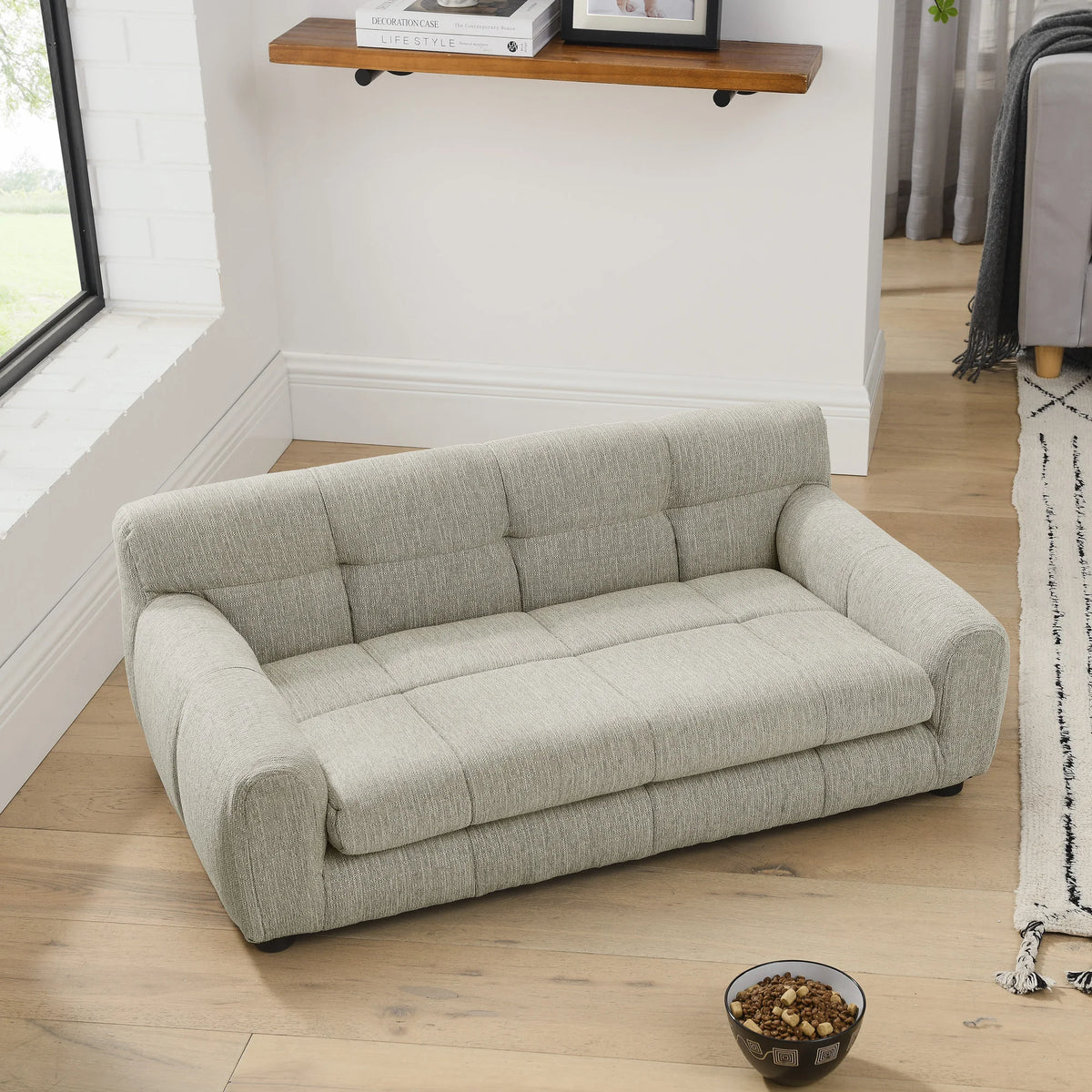 Breathable Linen Pet Sofa With Backrests And Armrests For Dogs