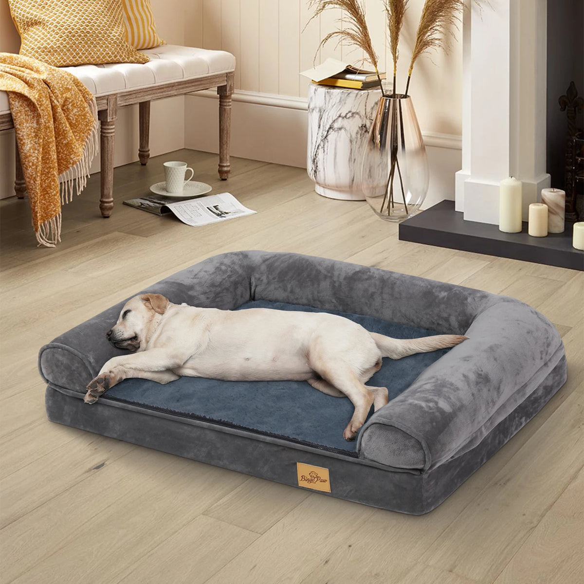 Bingopaw Orthopedic Bolster Dog Bed Waterproof Removable Cover Non Slip