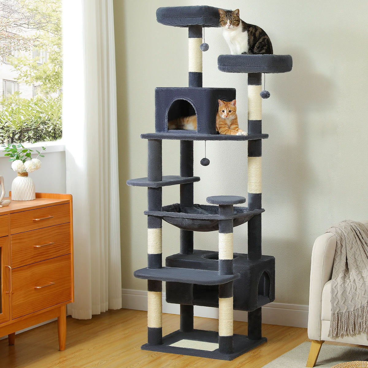 PAWZ Road Indoor Cat Tree Tower With Hammock And Scratch Posts