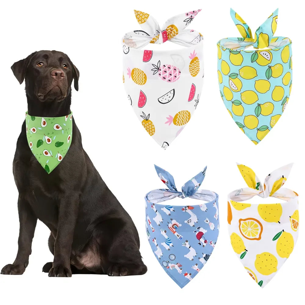 Adjustable Washable Fruit Floral Dog Bandana Soft Cloth Triangle Scarf