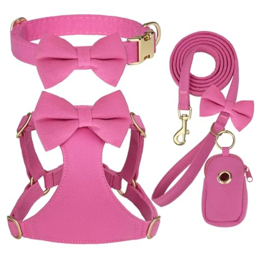 Adjustable Step In Nylon Dog Harness Collar Leash Set