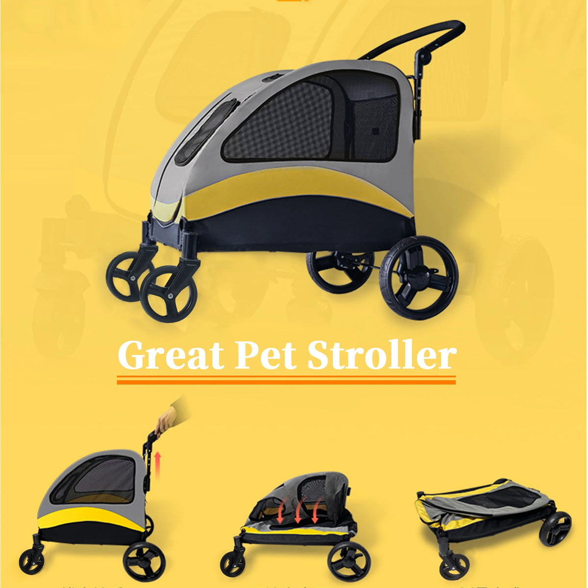 Portable Foldable Dog Stroller With Four Wheels For Pet Travel