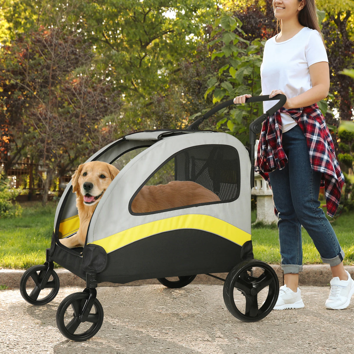 Portable Foldable Dog Stroller With Four Wheels For Pet Travel