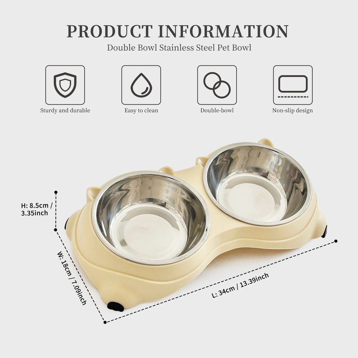 Double Stainless Steel Pet Bowl With Non Slip Rubber Base