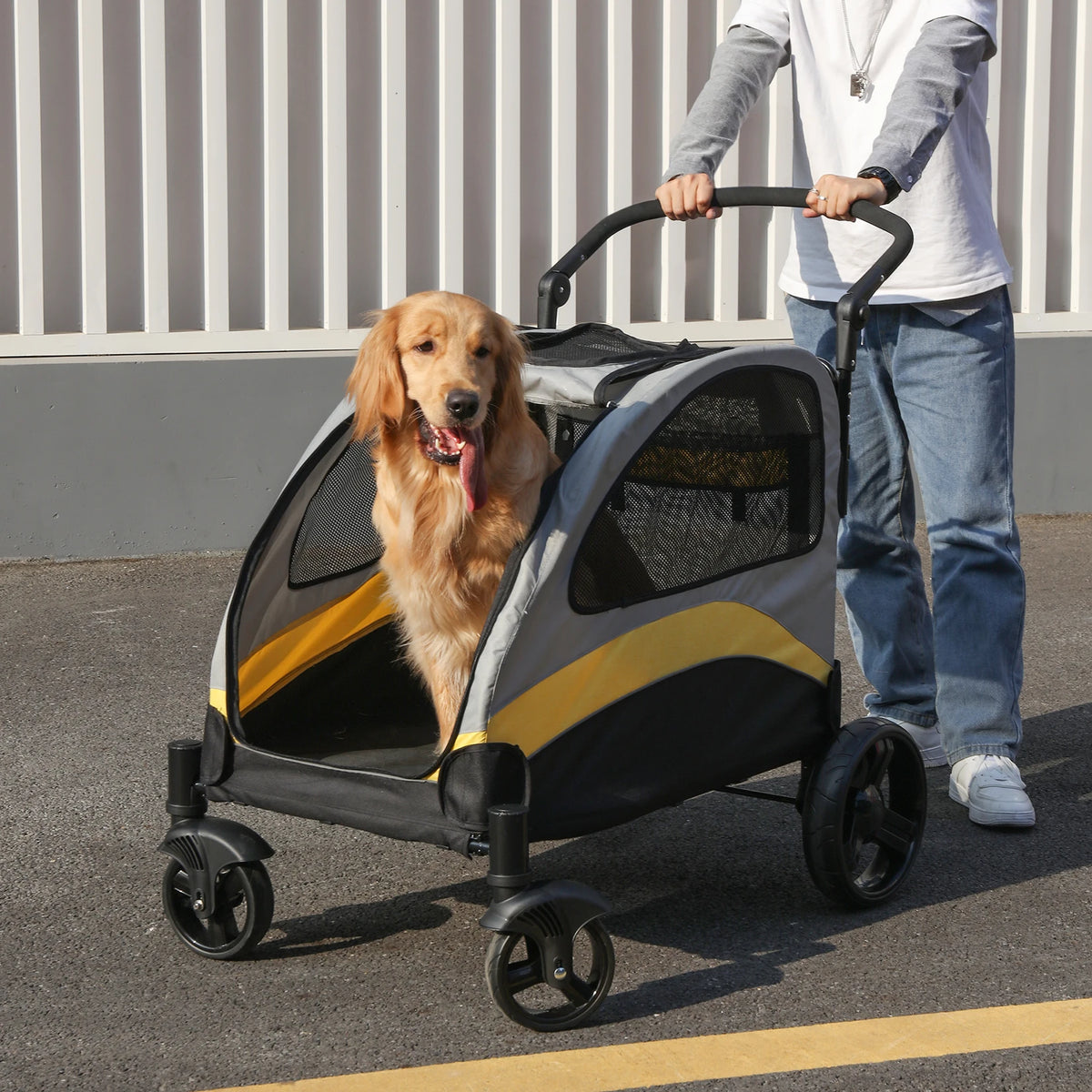 Portable Foldable Dog Stroller With Four Wheels For Pet Travel