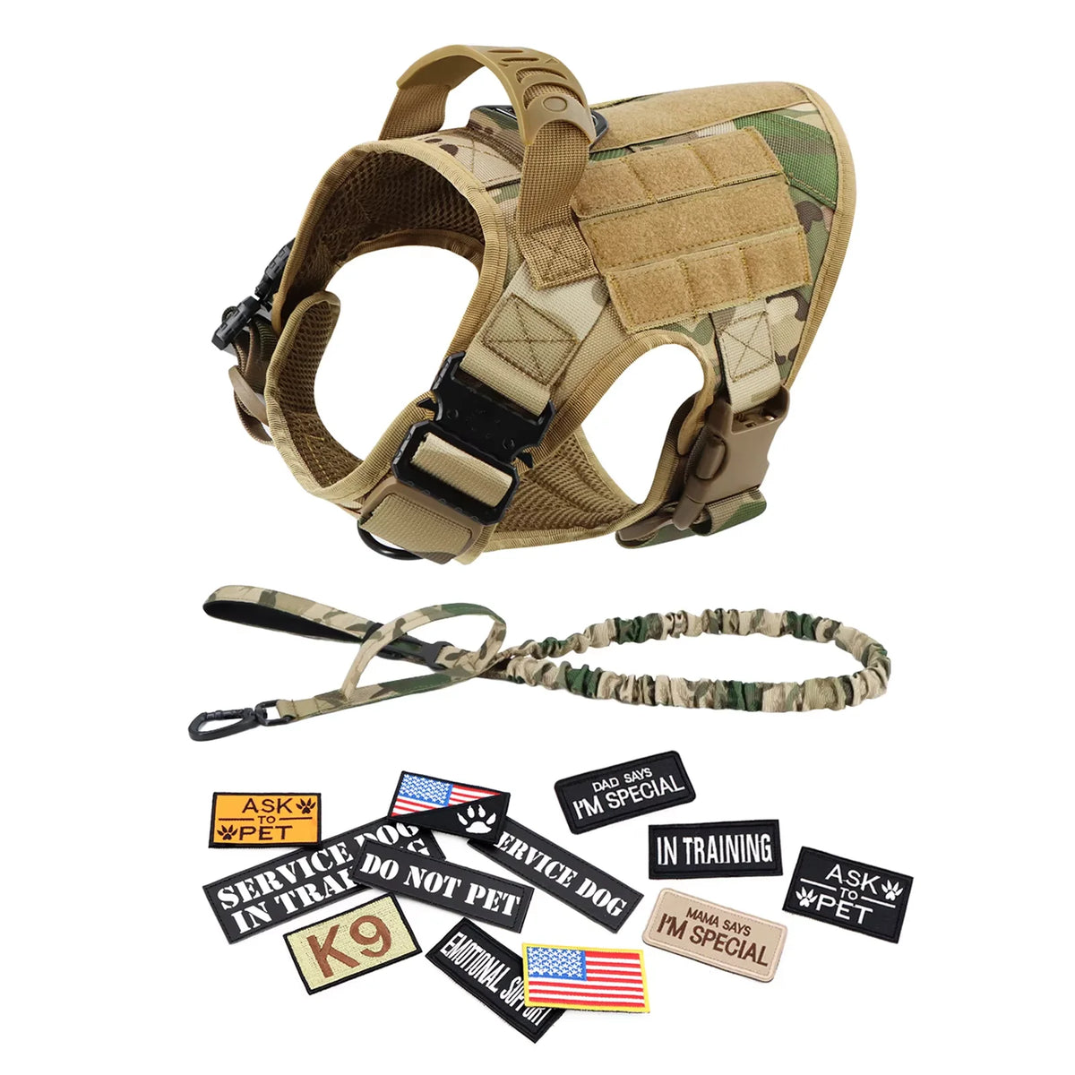 Petravel Padded Tactical Dog Harness Vest Set With Leash