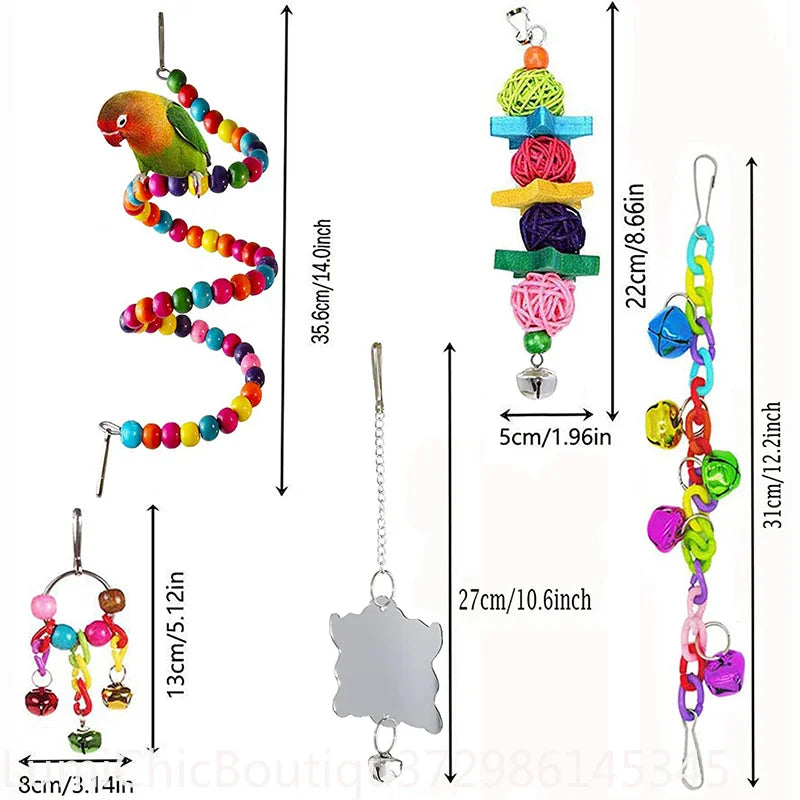 Wood Parrot Cage Toy Set With Swing Bridge And Bells