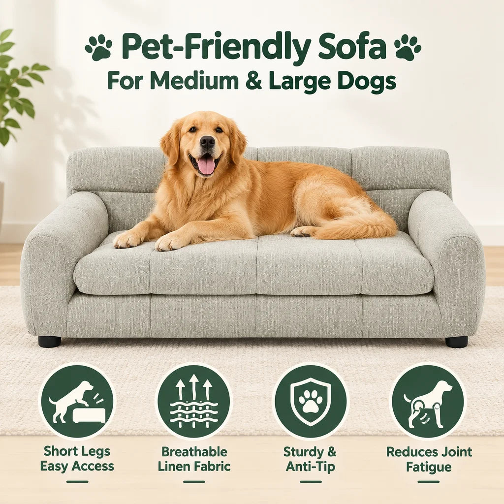 Breathable Linen Pet Sofa With Backrests And Armrests For Dogs