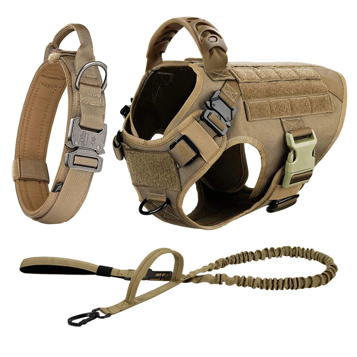 Adjustable Tactical Dog Harness Collar Leash Set Nylon Outdoor Vest