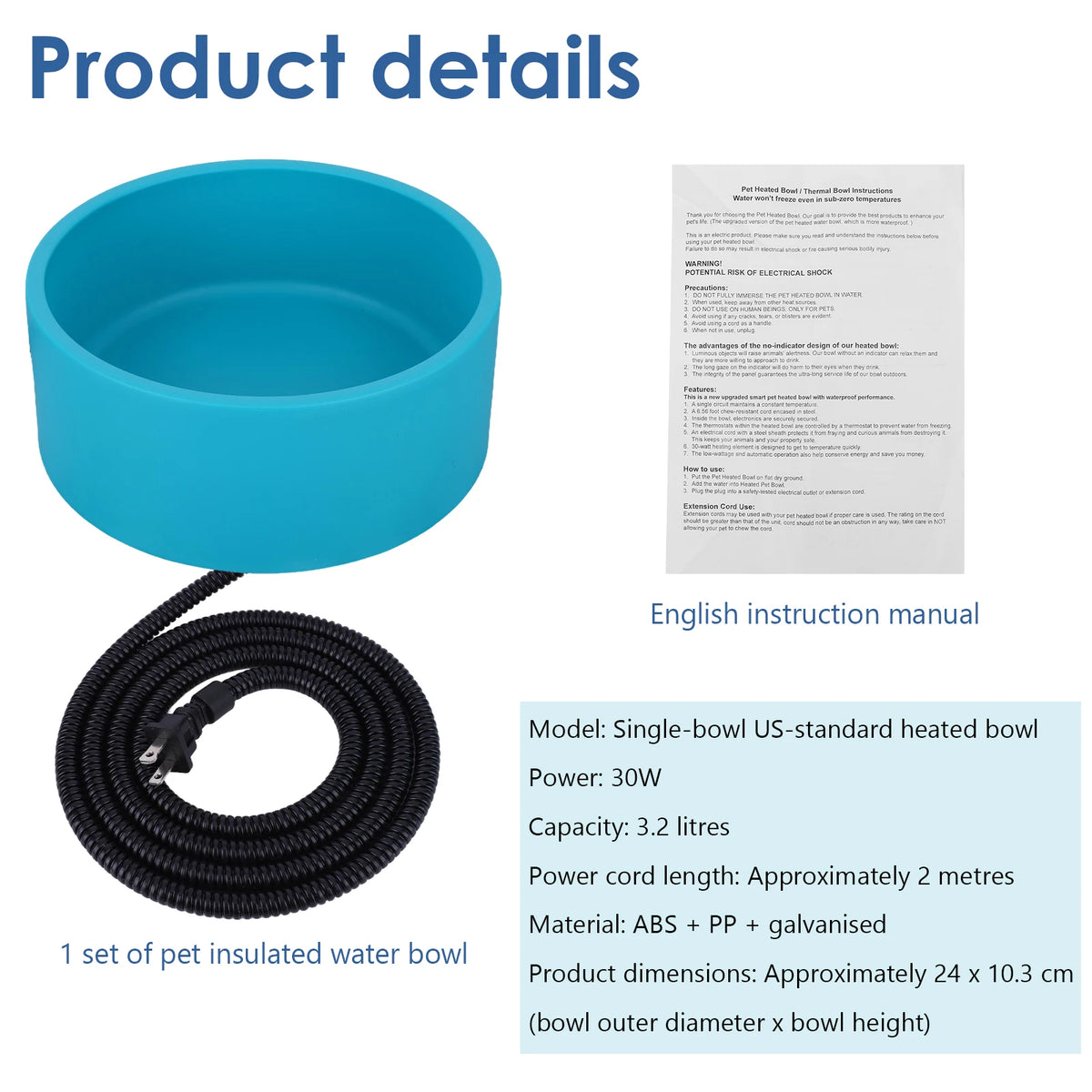 Heated Anti Freeze Pet Water Bowl For Dogs And Cats