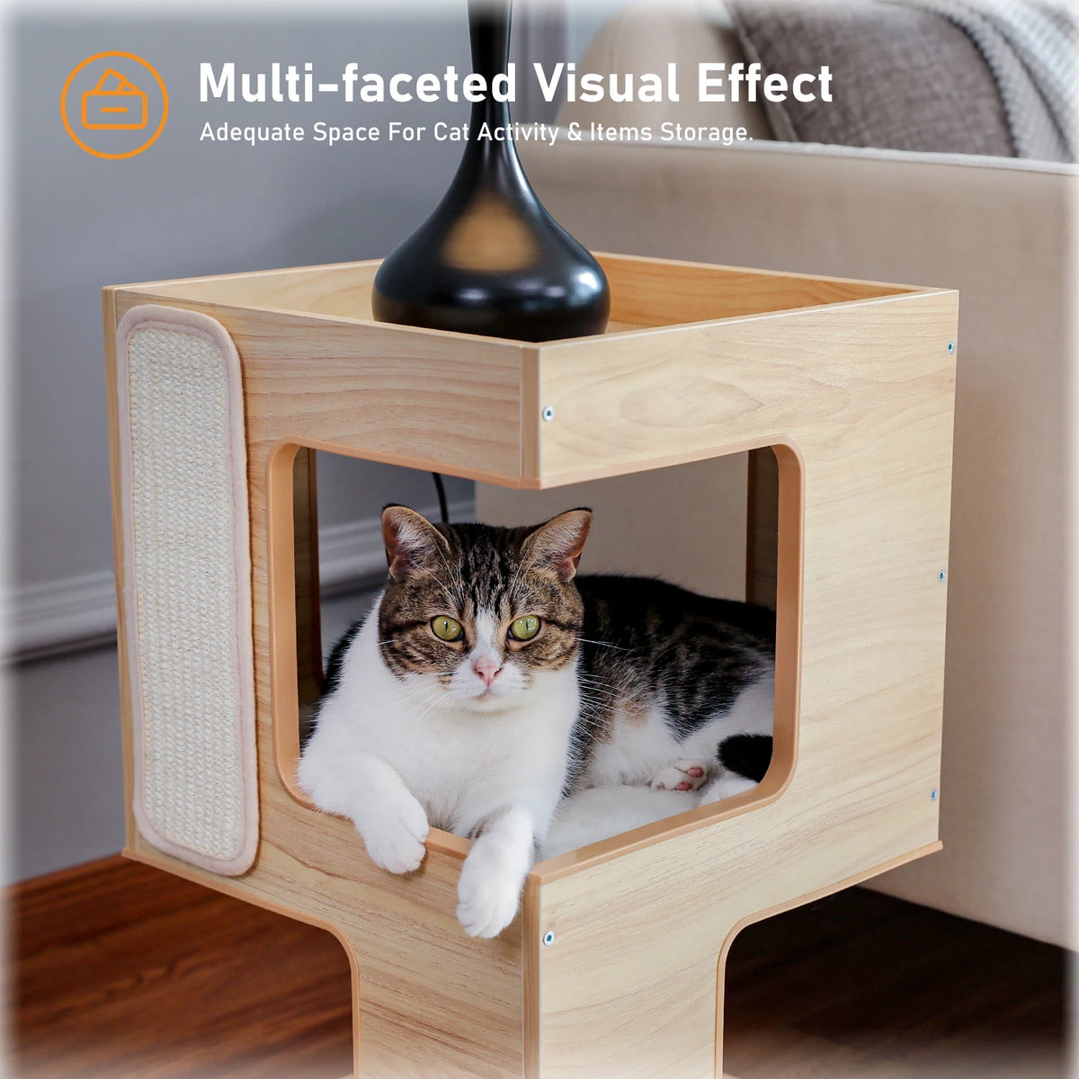 Pawz Road Modern Wood Cat Condo With Integrated Scratching Pad
