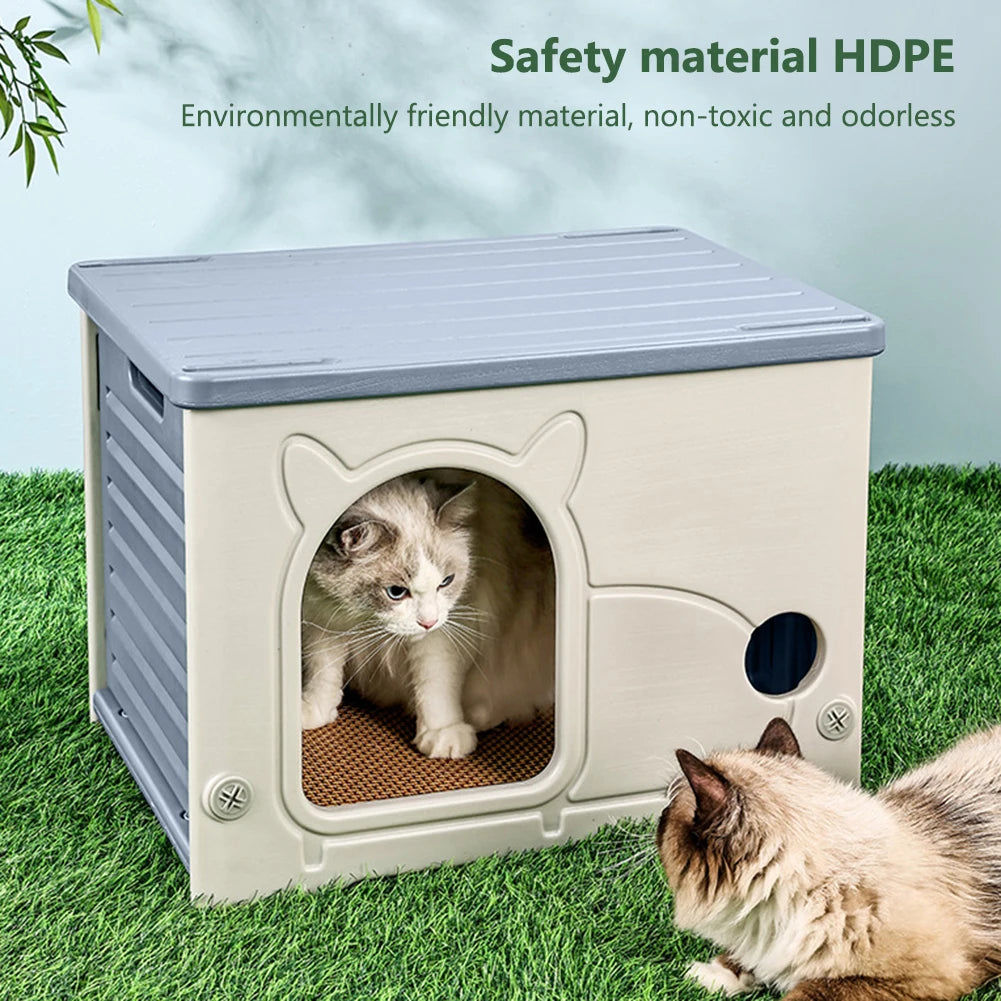 Outdoor Rainproof Plastic Cat House For Pets Seasonal Cozy Nest