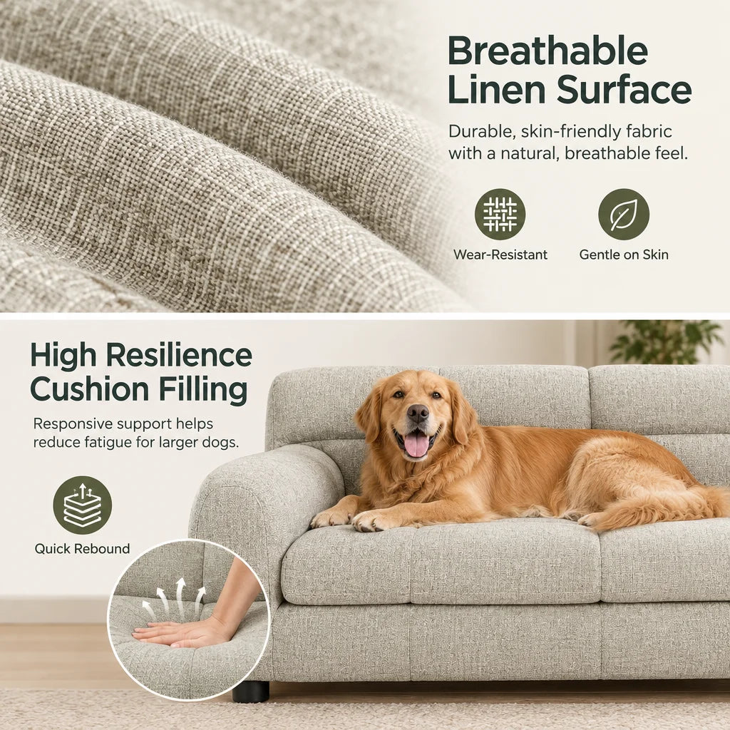 Breathable Linen Pet Sofa With Backrests And Armrests For Dogs