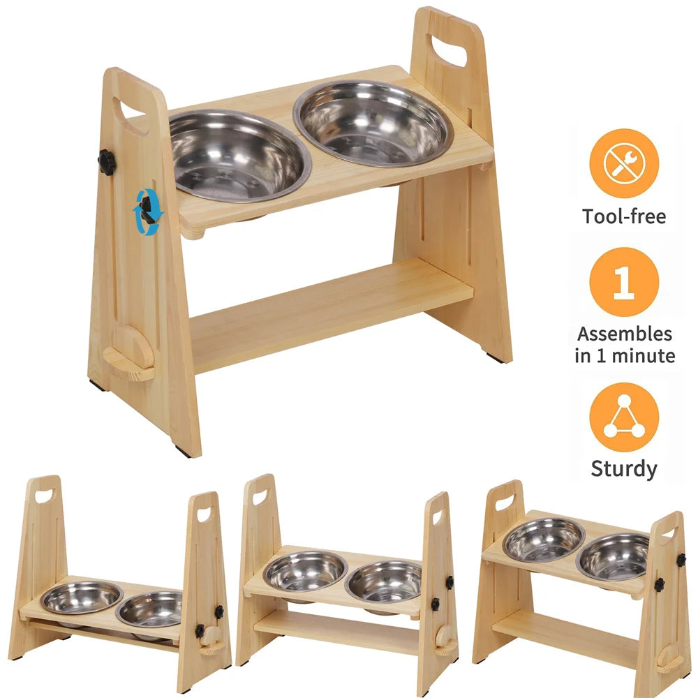 Height Adjustable Raised Stainless Steel Dog Bowl Stand