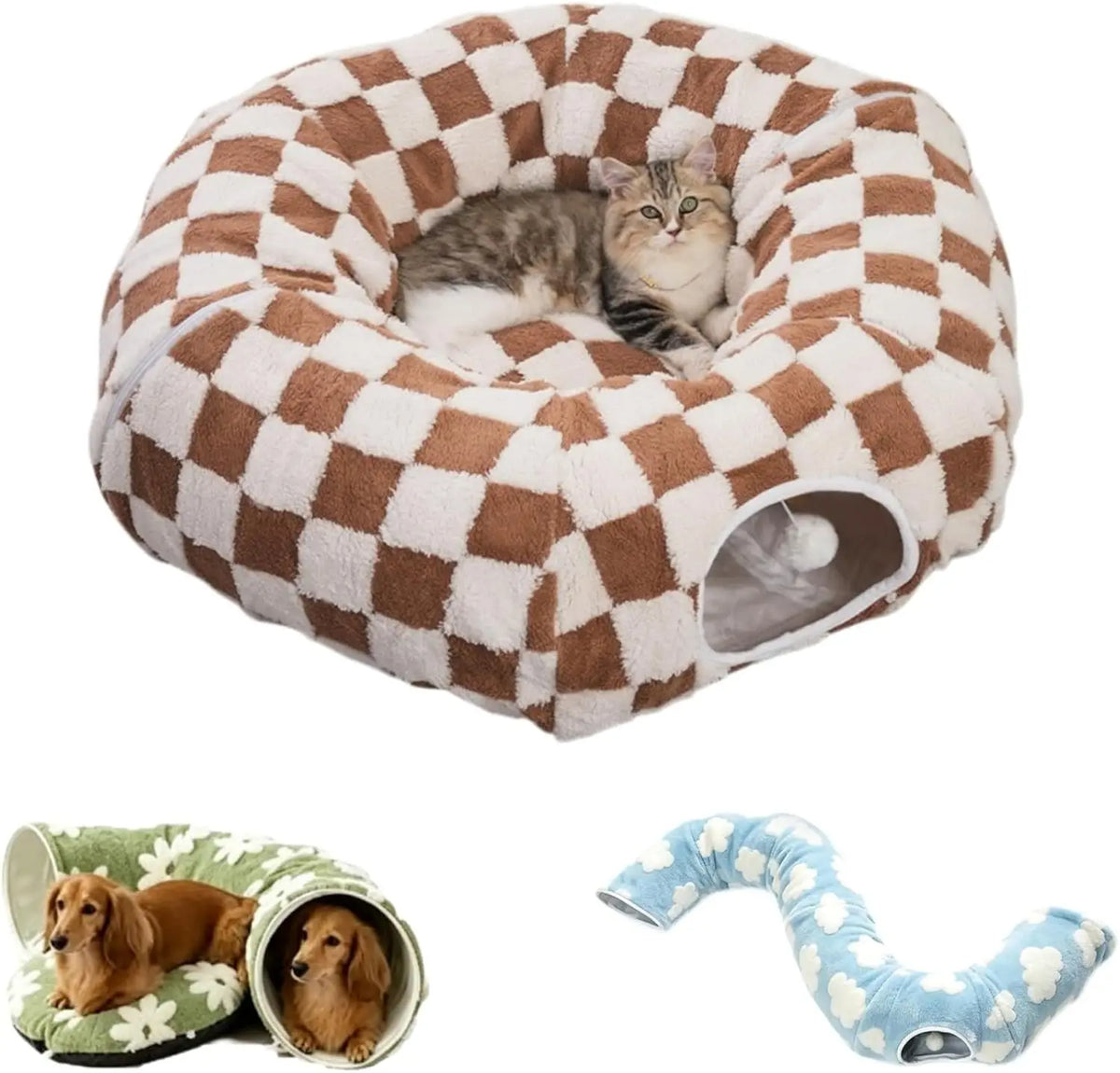 Flower Design Plush Foldable Dachshund Tunnel Dog Bed