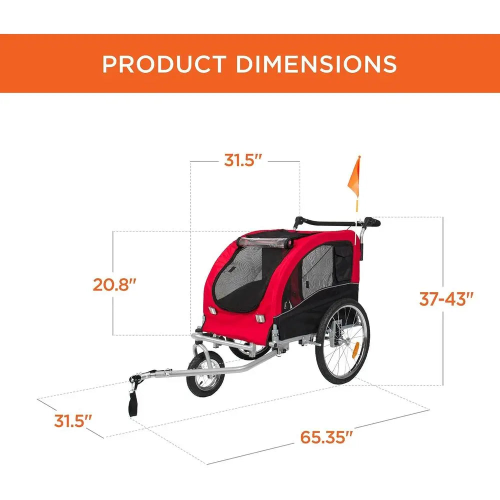 2-In-1 Dog Bike Trailer And Pet Stroller Featuring Wheel Suspension