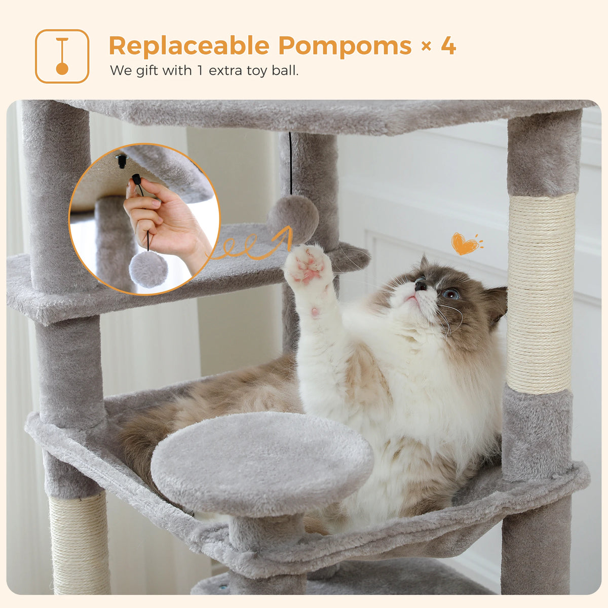 PAWZ Road Indoor Cat Tree Tower With Hammock And Scratch Posts