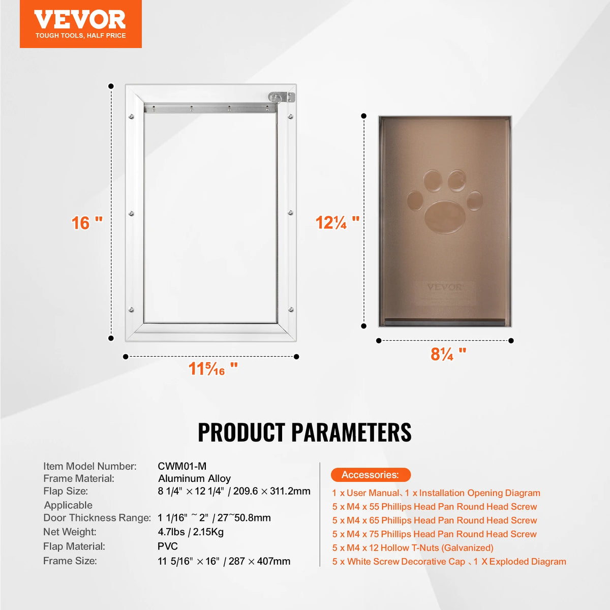 Weatherproof Aluminum Pet Door With Lock And Flexible Flap