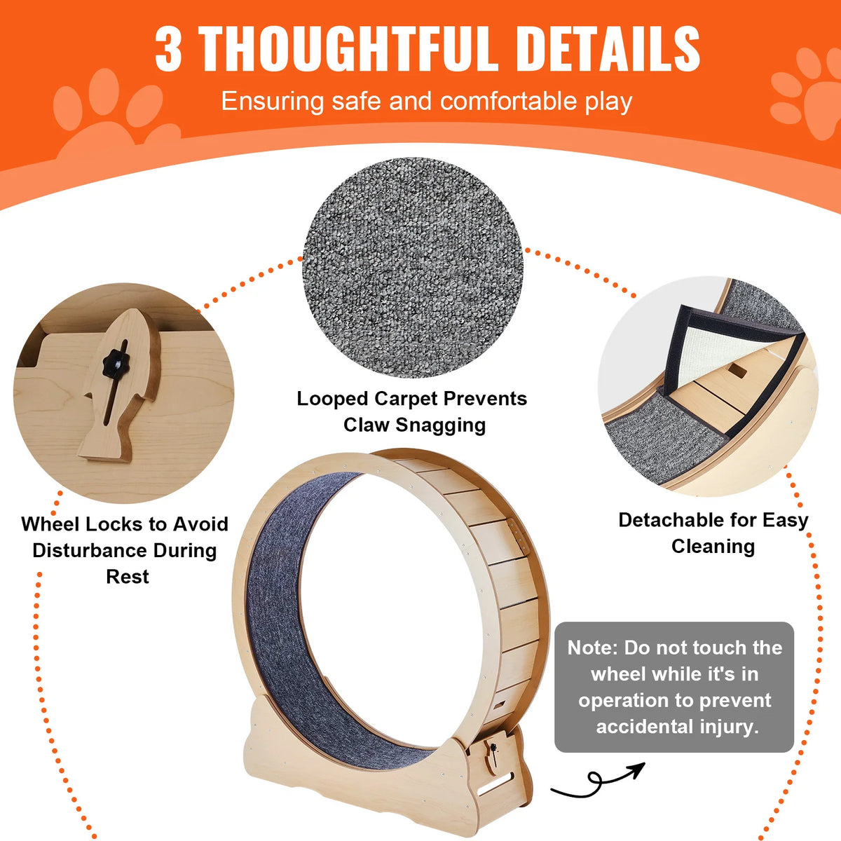 Wooden Cat Exercise Wheel With Detachable Carpet And Interactive Teaser