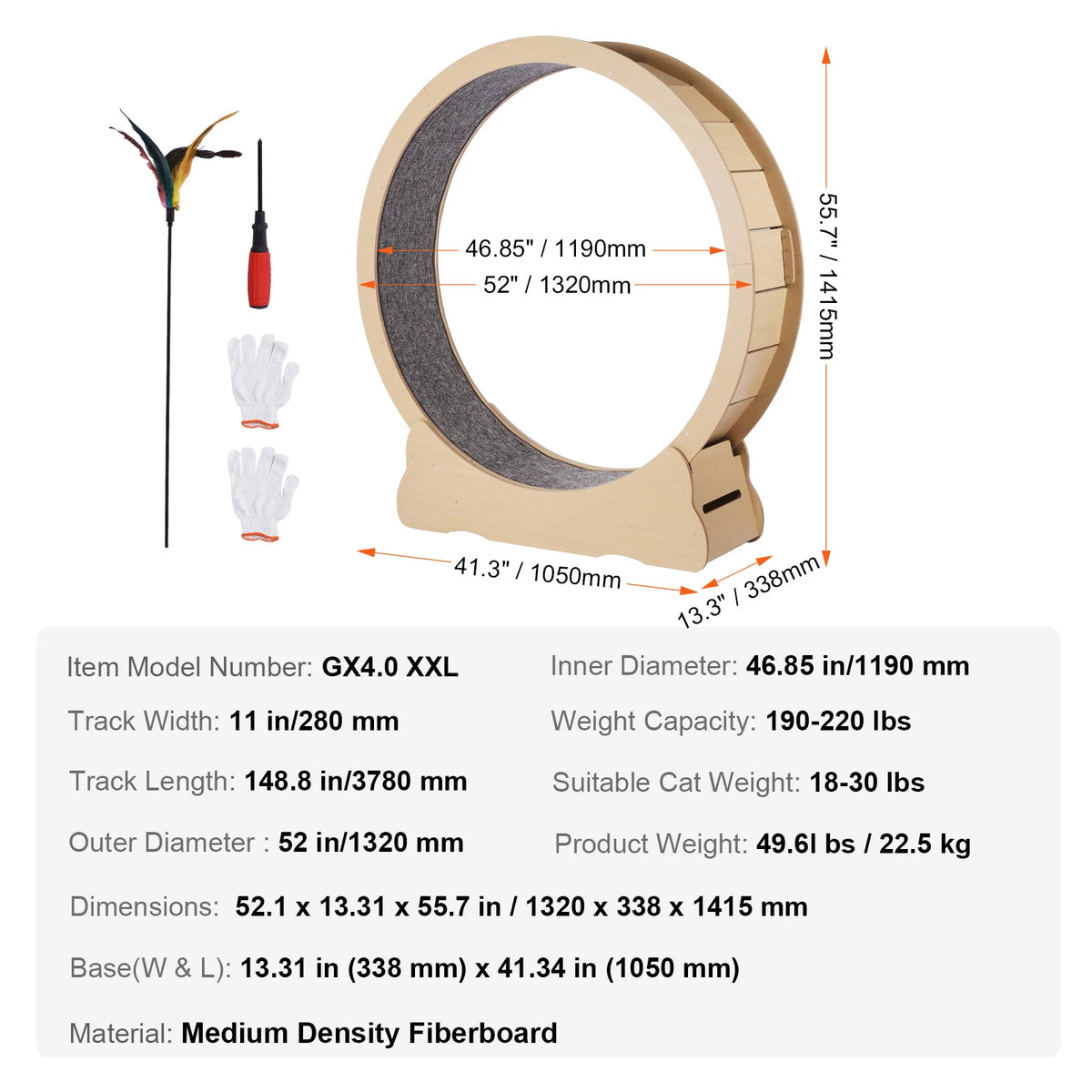 Wooden Cat Exercise Wheel With Detachable Carpet And Interactive Teaser