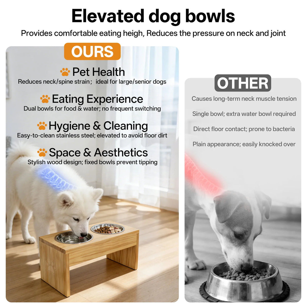 Wooden Elevated Dog Bowls Raised Stainless Steel Feeder