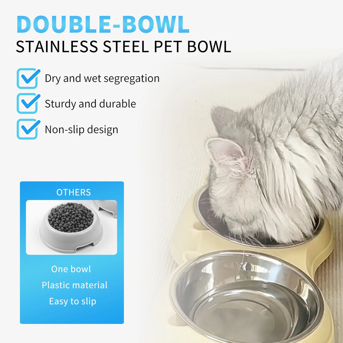 Double Stainless Steel Pet Bowl With Non Slip Rubber Base