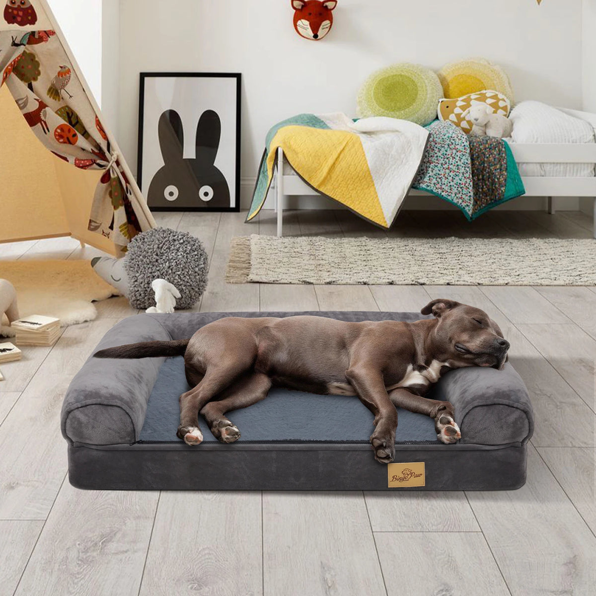 Bingopaw Orthopedic Bolster Dog Bed Waterproof Removable Cover Non Slip