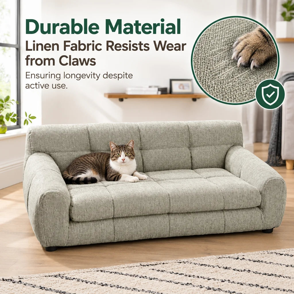 Breathable Linen Pet Sofa With Backrests And Armrests For Dogs