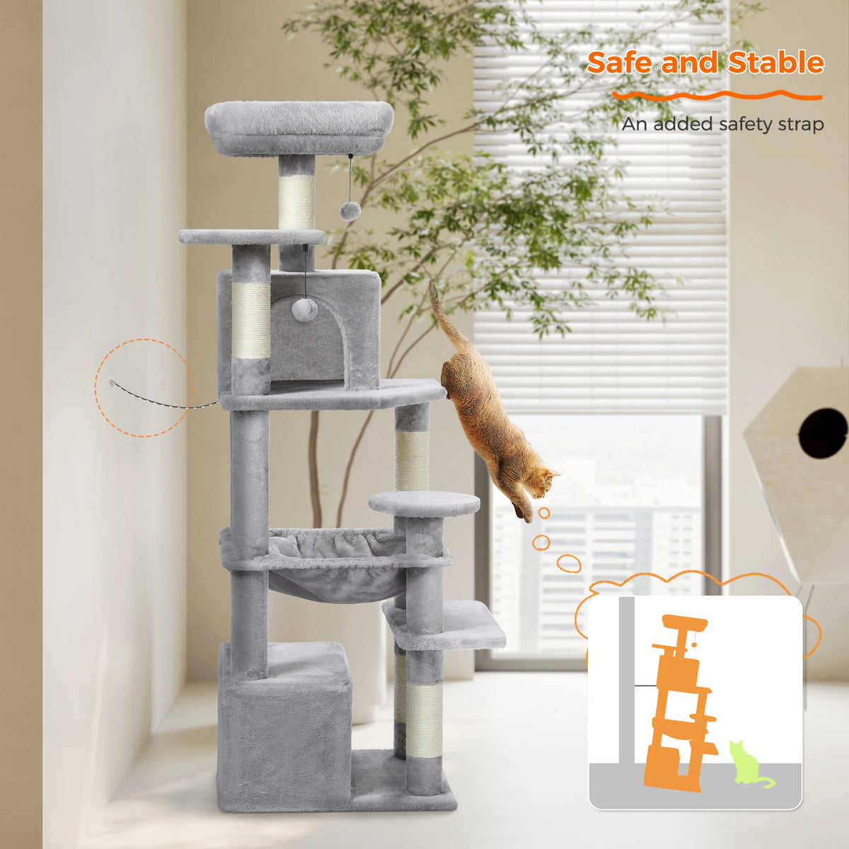 PAWZ Road Indoor Cat Tree Tower With Hammock And Scratch Posts