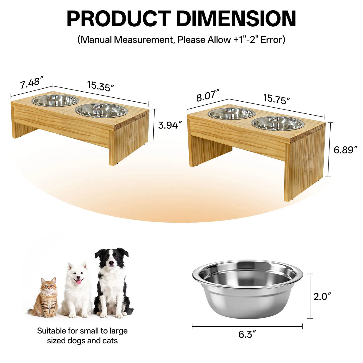 Wooden Elevated Dog Bowls Raised Stainless Steel Feeder
