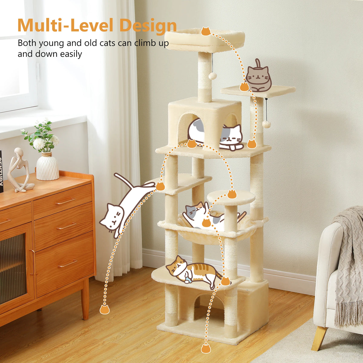 PAWZ Road Indoor Cat Tree Tower With Hammock And Scratch Posts