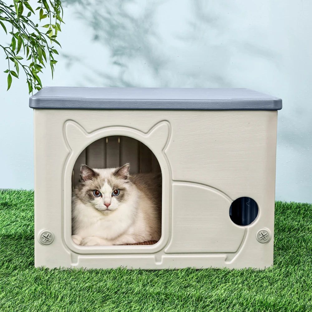 Outdoor Rainproof Plastic Cat House For Pets Seasonal Cozy Nest
