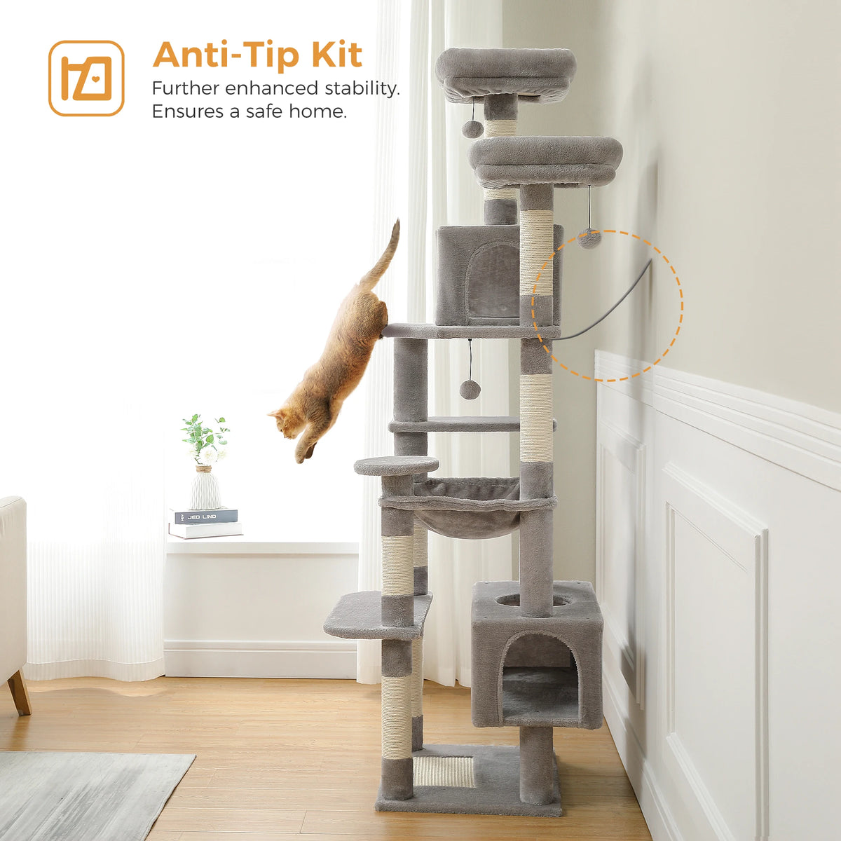 PAWZ Road Indoor Cat Tree Tower With Hammock And Scratch Posts