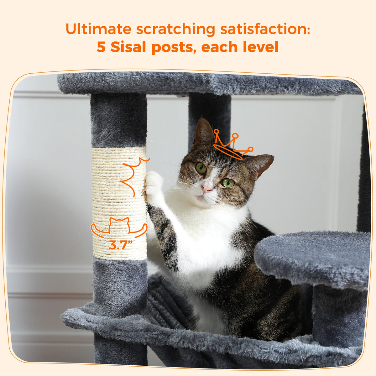 PAWZ Road Indoor Cat Tree Tower With Hammock And Scratch Posts