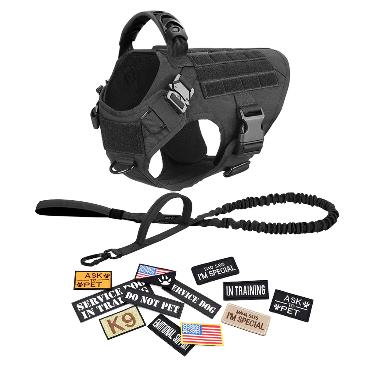 Petravel Padded Tactical Dog Harness Vest Set With Leash